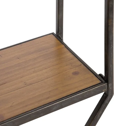 Vista 3 de Kate and Laurel Adela Modern Farmhouse - Estante plegable octágono; 19 x 41; marrón y negro antiguo; estante flotante geométrico único de 4 niveles