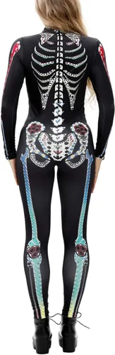 Vista 3 de Enterizo de Halloween con estampado 3D de calavera de esqueleto para mujer, disfraz de cosplay