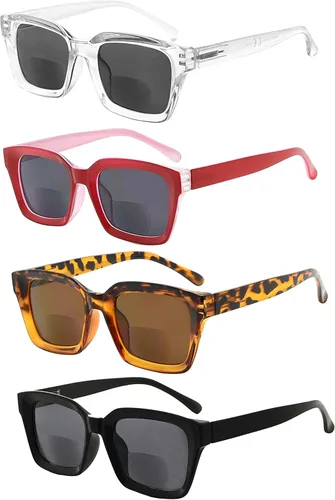Vista 6 de Eyekepper Gafas de lectura bifocales para mujer, lentes bifocales transparentes de gran tamaño +1.00 Mezcla de lentes transparentes de 4 piezas