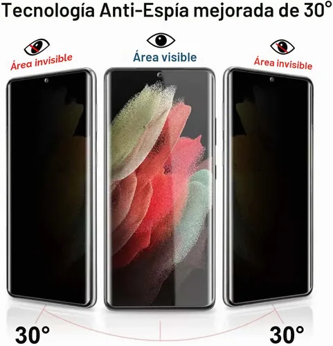 Vista 4 de Protector de pantalla de privacidad para Samsung Galaxy S21 Ultra 5G de vidrio templado de 6.8 pulgadas (paquete de 2) con protector de lente