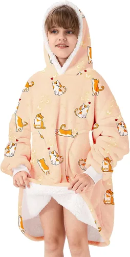 Vista 16 de Zando Manta con Capucha Ponible Manta para Niños y Adultos Manta Cómoda con Capucha Sudadera de Gran Tamaño Sherpa Forro Polar