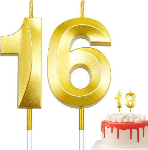 Vista 16 de Velas de 10º cumpleaños de oro champán - Velas de 10 números para decoración de pasteles
