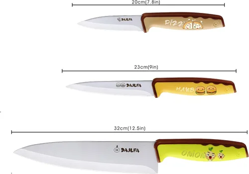Vista 2 de 3 cuchillos de cocina, juego de cuchillos de acero inoxidable con funda, chef de 8 pulgadas, utilidad de 4.5 pulgadas y cuchillo de pelar de 4
