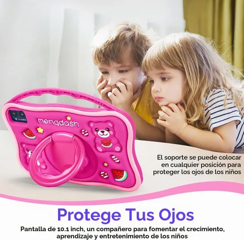 Vista 3 de Tablet para Niños MengDash, Tablet de 10.1 Pulgadas para Niños de 3-10 Años, Tablet Educativa para Niños Pequeños Android 14, 8GB RAM+64GB ROM Rojo