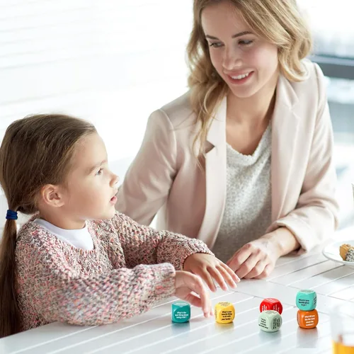 Vista 5 de Simgoing 6 unidades de cubos de conversación para romper el hielo, suministros de mesa para conversación temática, actividades de aprendizaje