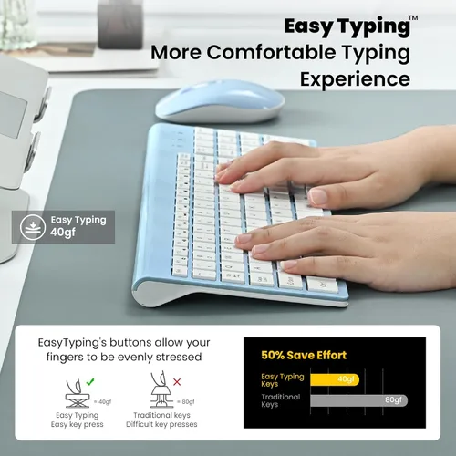 Vista 5 de Cimetech - Juego de teclado y mouse inalámbricos compacto de tamaño completo 2.4G, diseño ultradelgado y elegante para Windows, computadora