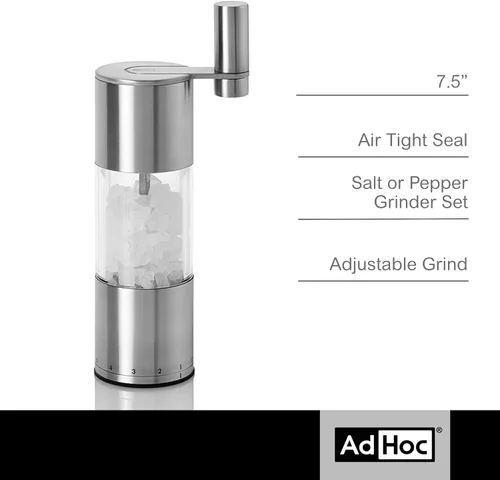 Vista 2 de AdHoc Molinillo de sal o pimienta con engranaje selecto, práctico molinillo de condimentos para sal y pimienta, molinillo manual con mecanismo