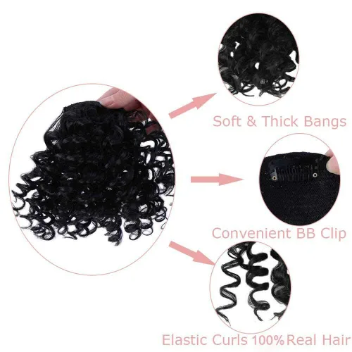 Vista 3 de Extensiones de cabello rizado Jerry de 8 pulgadas, 0.81 oz, Afro esponjoso, clip en la parte superior, 100% cabello humano, piezas de cabello con 1#