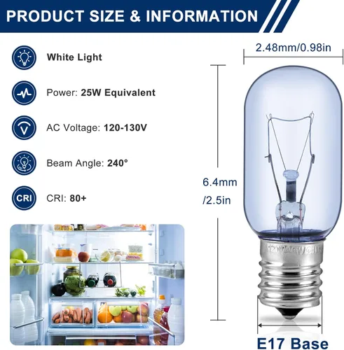 Vista 2 de AMI PARTS T8 25W Foco de Refrigerador 297048600 241552802 Azul Compatible con Refrigerador Electr-olux Frigi-daire Foco de Refrigerador 1056577