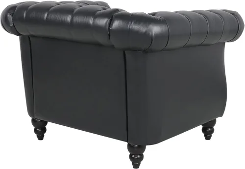 Vista 8 de LEVNARY Sillón Tapizado en Cuero, Silla Sofá Individual Estilo Mediados de Siglo Moderno con Brazos Curvos y Tachuelas, Silla Chesterfield de Cuero