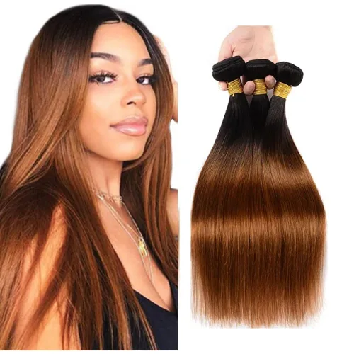 Vista 167 de P4613 Cabello humano rizado onda profunda marrón y paquetes mixtos 8 10 12 P4613 Ombre Marrón-Rubio-DP