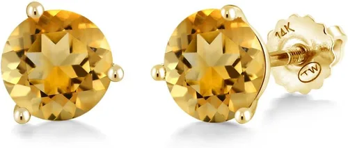 Vista 135 de Gem Stone King Aretes de Martini de oro amarillo de 14 quilates Aretes de tuerca de 3 puntas para mujeres y hombres Redondos de 0.236 pulgadas