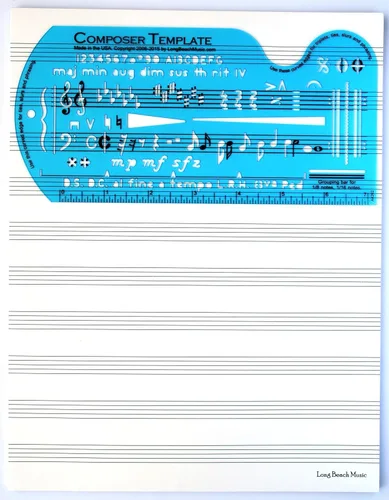 Vista 2 de Plantilla para composición de canciones con notas musicales & símbolos, con tableta para papel manuscrito