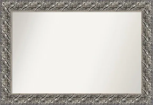 Vista 57 de Amanti Art Espejo de baño plateado para sobre fregadero, 26 x 26 pulgadas, espejo cuadrado de níquel pulido, marco de madera tradicional mediano, se
