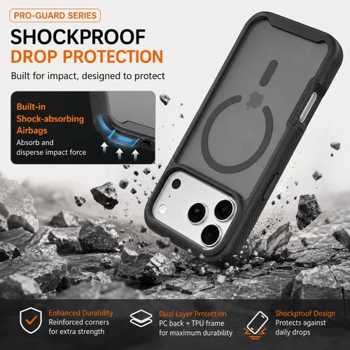 Vista 5 de Funda para iPhone 18 Pro Max y iPhone 17 Pro Max, color negro Protector de pantalla integrado, compatible con MagSafe, protección de cuerpo completo