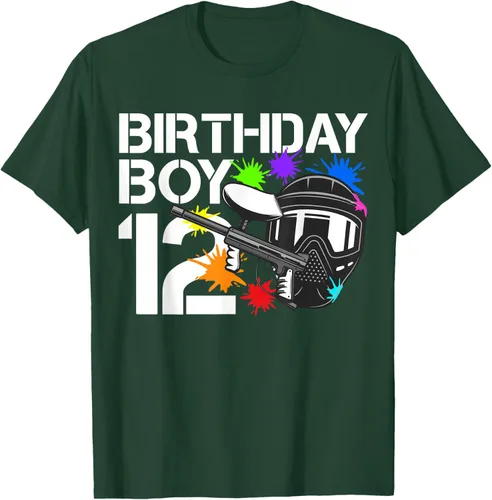 Vista 45 de 12th B-Day Paintball Birthday Party Boy 12 Year Old Funny T-Shirt, Negro