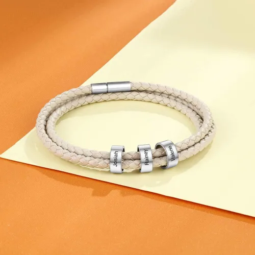 Vista 2 de Engrave Bracelets for Men Custom Gifts for Father Dad Name Bracelet with 1-6 Beaded Beads for Daddy Bracelet for Men Women Boyfriend Father's Day