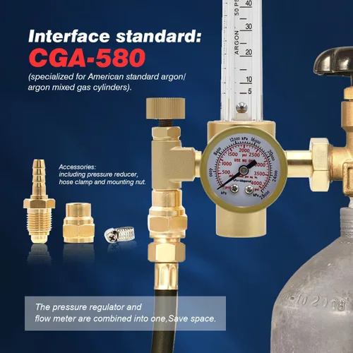 Vista 5 de Medidor de flujo del regulador de gas de soldadura de argón con manómetro de presión de CO2 de manguera de gas