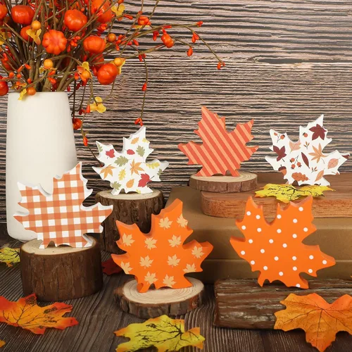 Vista 5 de COCHIE Decoración de hojas de otoño de madera para oficina en el hogar, decoración de bandeja escalonada para mesa de Acción de Gracias en granja