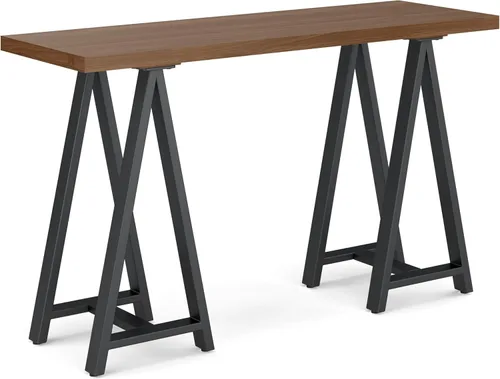Vista 15 de Simpli Home - Sawhorse - Mesa de centro, color castaño oscuro., Pino, Distressed Grey