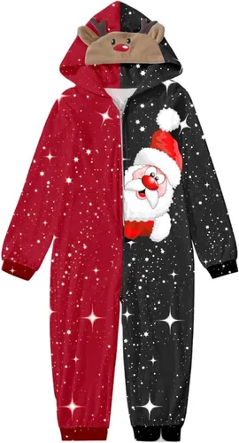 Vista 2 de Pijamas familiares de Navidad a juego para toda la familia, mameluco con capucha de 2 piezas a juego para la familia, pijamas de Navidad