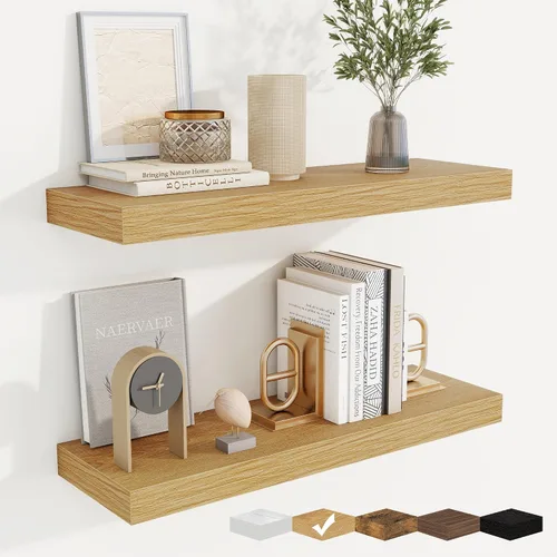 Vista 10 de fuqing Estantes flotantes para pared, estante flotante de madera montado en la pared con soportes invisibles para sala de estar, baño, dormitorio