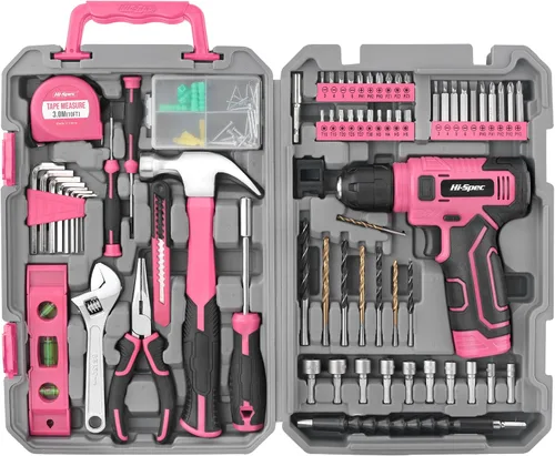 Vista 9 de Hi-Spec Juego de taladro inalámbrico de 8 V y kit de herramientas de Rosa