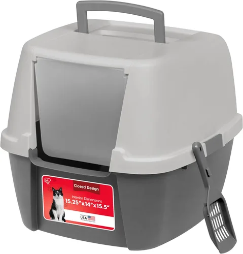 Vista 11 de IRIS USA Gabinete de caja de arena esquinera para gatos con pala, caja de arena pequeña para gatos con tapa, gabinete de caja de arena de esquina