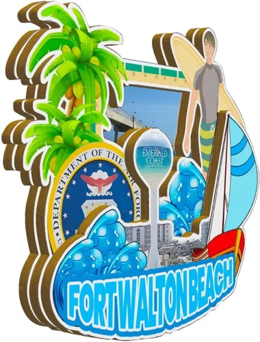 Vista 2 de Imán de madera para nevera de Fort Walton Beach Florida, Estados Unidos, Monumentos 3D, recuerdos coleccionables de viaje, decoración hecha a mano