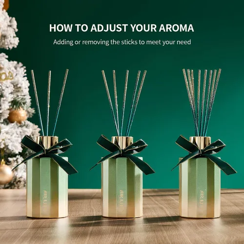 Vista 6 de Airkeep - Juego de Difusor de Cañas - Especias Navideñas Difusor de Canas Navideño con 8 Varillas de Junco - Difusor de Aceite Perfumado