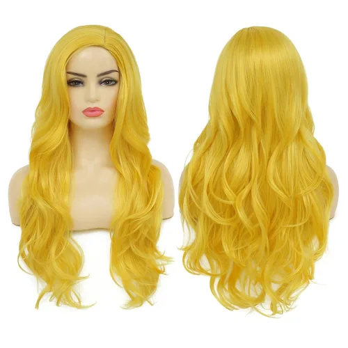 Vista 13 de Pelucas largas rizadas onduladas negras para mujer, parte lateral, aspecto natural, sintética, para cosplay, resistente al calor, peluca de repuesto