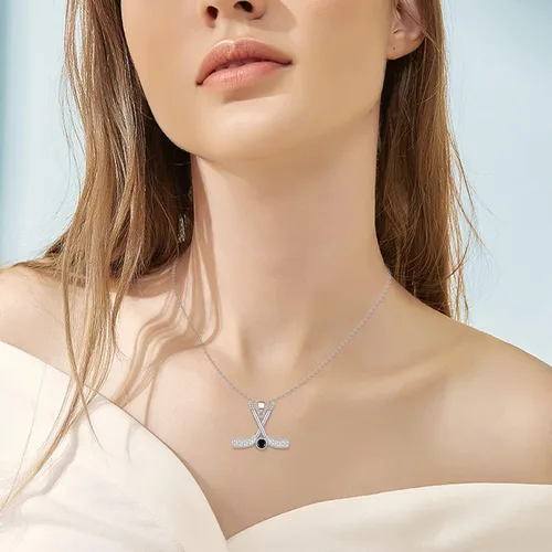 Vista 6 de YAFEINI Collar con colgante de plata de ley para violínvioloncheloguitarragolfhockey, joyería de música deportiva para mujeres y niñas