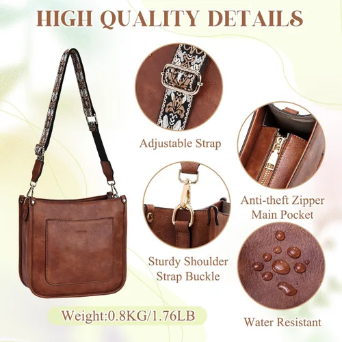 Vista 3 de RAVUO Bolsos cruzados para mujer, bolso de hombro de cuero vegano a la moda con 2 correas ajustables