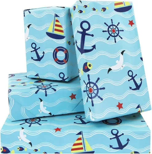 Vista 2 de Navegación náutica cuerda de ancla de pesca gaviota diseño de barco azul mar océano especial regalo regalo hoja plana plana