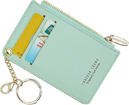 Vista 18 de Carteras pequeñas para mujer, tarjetero de piel delgado, cartera de monedas con llavero