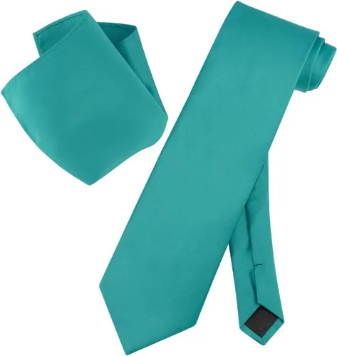 Vista 26 de Vesuvio Napoli Solid Color NeckTie & Handkerchief Pocket Square Men's Neck Tie Hanky Set Verde Aqua