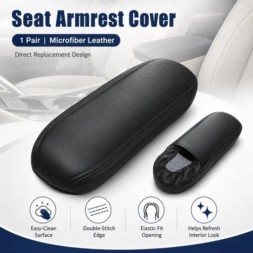 Vista 3 de NLQR 2 piezas fundas de repuesto para reposabrazos de asiento de cuero negro compatibles con Ford F150 F250 F350 F450 F550 Excursion 1999 2000 2001