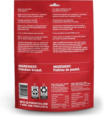 Vista 2 de PureBites Golosinas de pollo para perros, 1 ingrediente, fabricadas en Canadá, 21.1 onzas