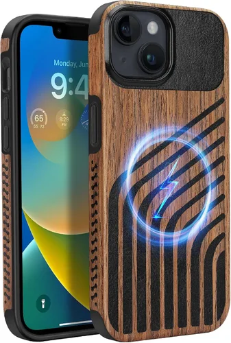 Vista 22 de Funda magnética ZZDZZ compatible con iPhone 14 Plus [Compatible con Magsafe] Diseño de cuero premium TPU híbrido a prueba de golpes (Negro)