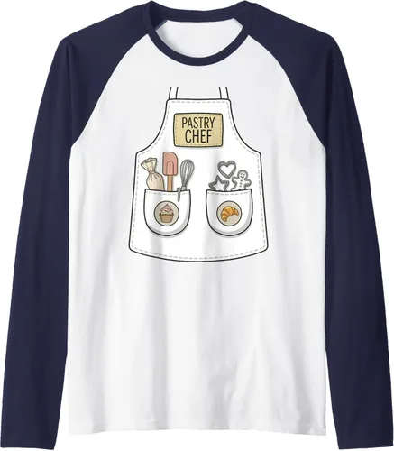 Vista 6 de Pastry Chef Funny Baker Baking Patisserie Apron Costume Raglan Baseball Tee