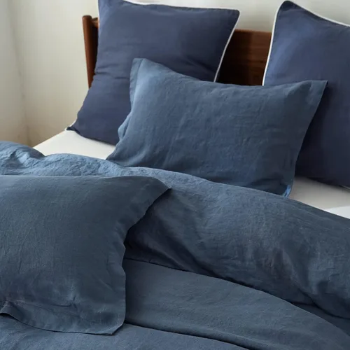 Vista 6 de Simple&Opulence Juego de 2 fundas de almohada 100% lino tamaño Queen, fundas de almohada clásicas azules con cierre superpuesto, protectores