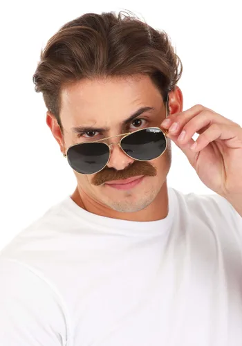 Vista 2 de Kit de disfraz de gafas de sol y bigote Top Gun para adultos Multicolor