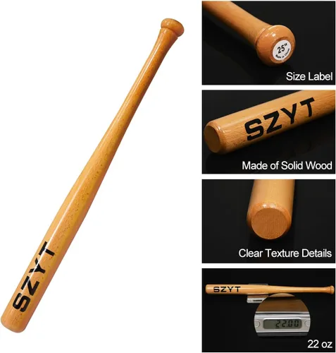 Vista 8 de Bate de béisbol de madera de 25 pulgadas, 29 pulgadas, 33 pulgadas, bate de sóftbol de defensa propia, defensa del hogar, amarillo ligero