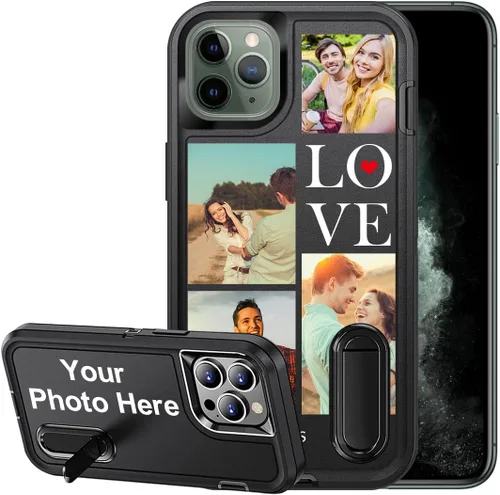 Vista 14 de Funda personalizada para iPhone 11, funda con soporte integrado y soporte, protección resistente a los arañazos, funda de fotos personalizada, haz