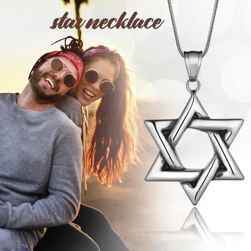 Vista 3 de Star of Magen David Necklace Mens 316L Stainless Steel Jewish Israel Hebrew Judaic Pendant Seal of Solomon Talisman Tantrism Hexagram Estrella
