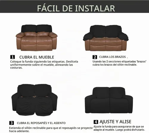 Vista 6 de Easy-Going - Funda elástica de microfibra para sofá reclinable seccional, suave vellón ajustable a tu sofá de 2 cuerpos, lavable, protector de Negro