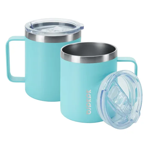Vista 13 de BJPKPK 2 tazas de café aisladas, vaso aislado de 14 onzas con tapa, tazas de café de acero inoxidable con tapa a prueba de salpicaduras, color negro