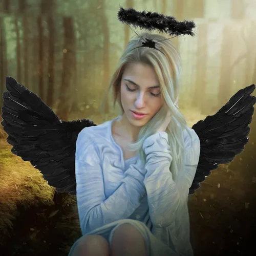 Vista 5 de Angel Wings and Halo Adult Feather Angel Wings Costume for Women Halloween Cosplay Costumes