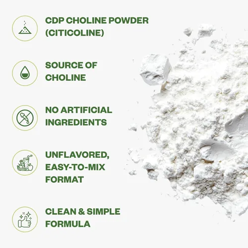 Vista 3 de Purisure Polvo de colina CDP, 0.35 onzas, suplementos de colina CDP que apoyan la atención, el enfoque y la energía, polvo de citicolina