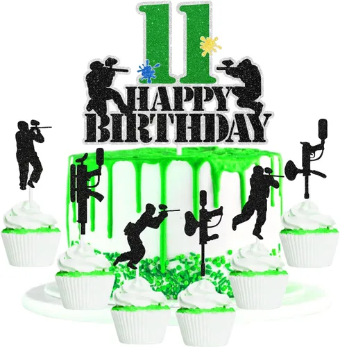 Vista 9 de Juego de 7 piezas de decoración para cupcakes de paintball para adolescentes de 9.º cumpleaños. Es la fiesta de cumpleaños perfecta con temática